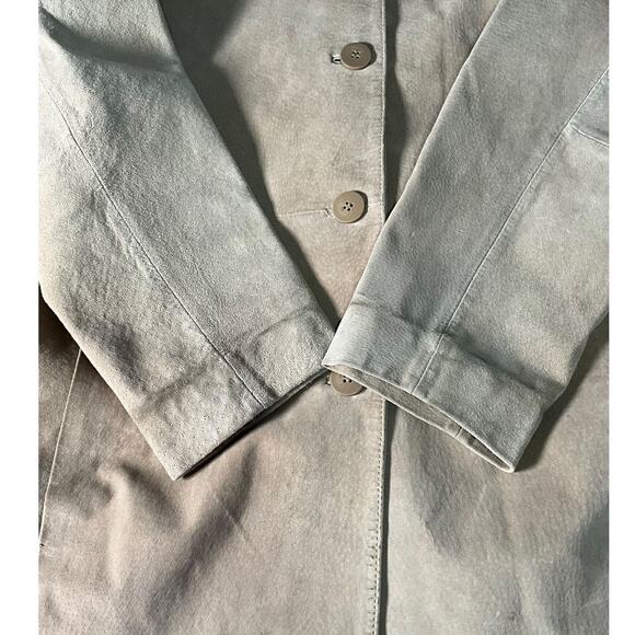 Bernardo Tan Genuine Leather Button Coat L Lined Pockets Classic Minimalist - Picture 15 of 15